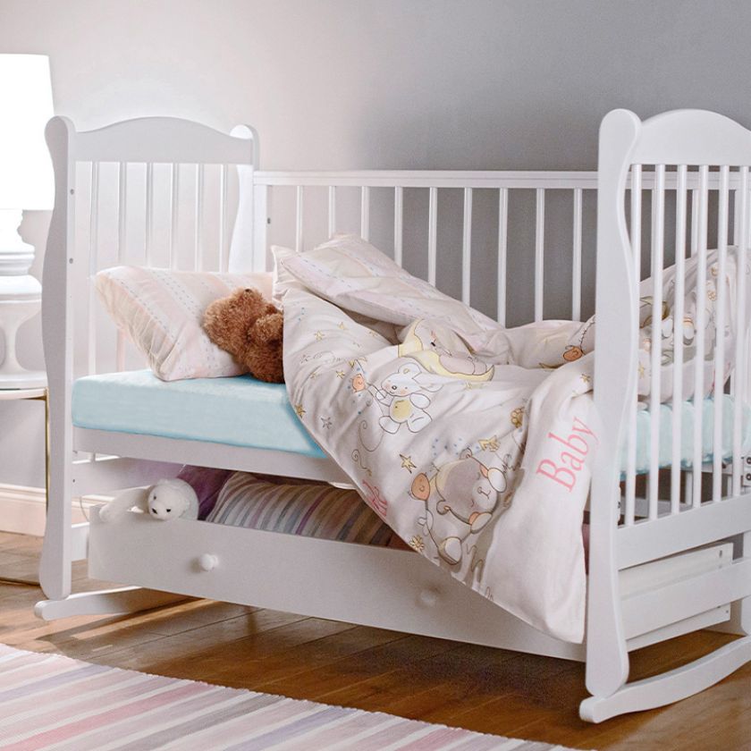 Детская простыня на резинке Трикотажная голубая