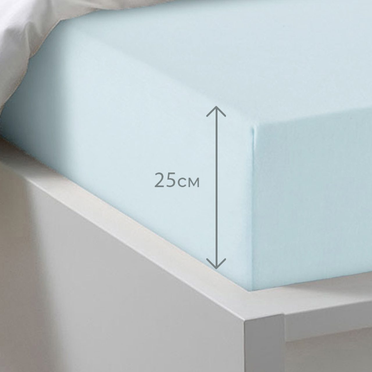 Простыня на резинке Трикотажная голубая