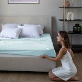 Простыня на резинке Трикотажная голубая