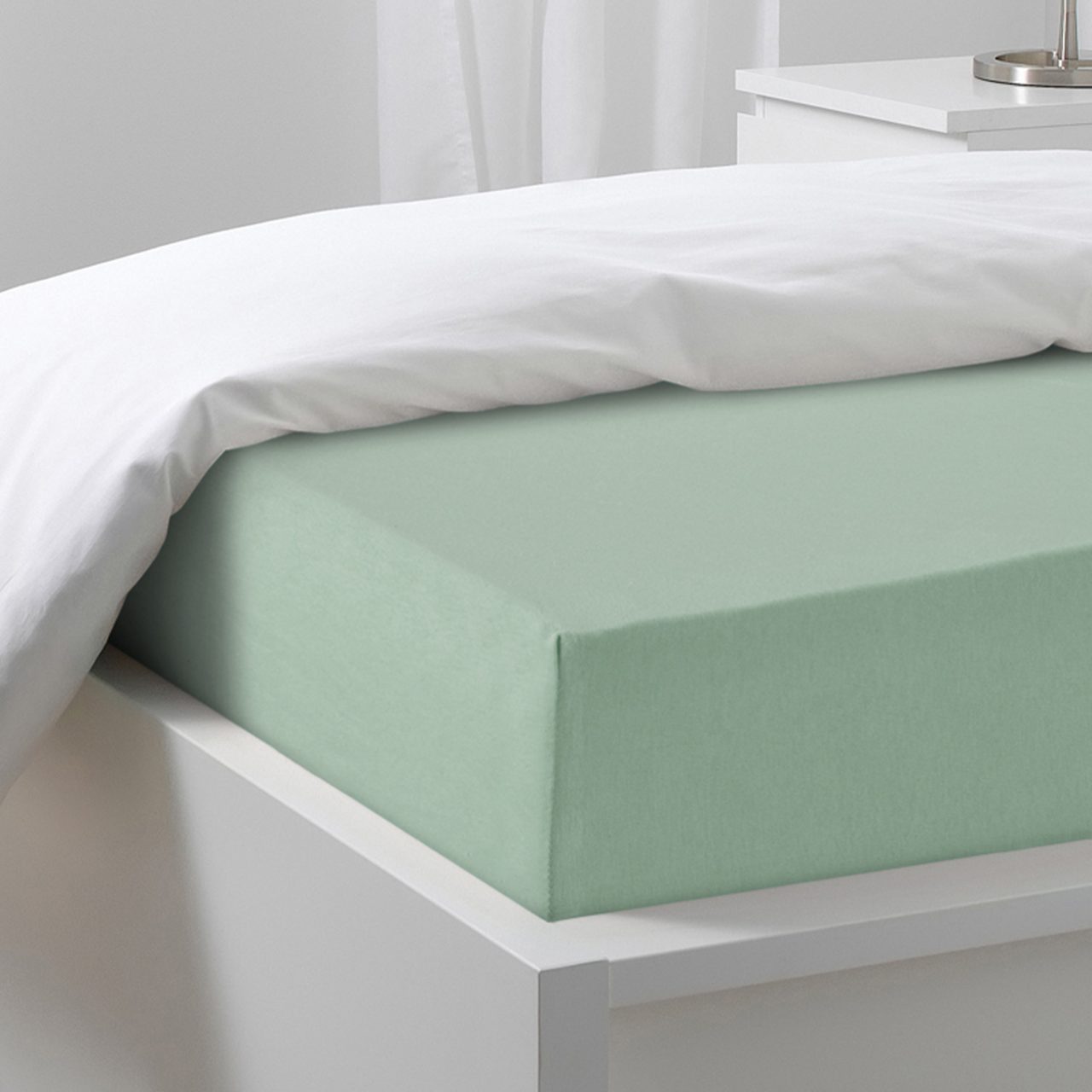 Простыня на резинке Трикотажная оливковая